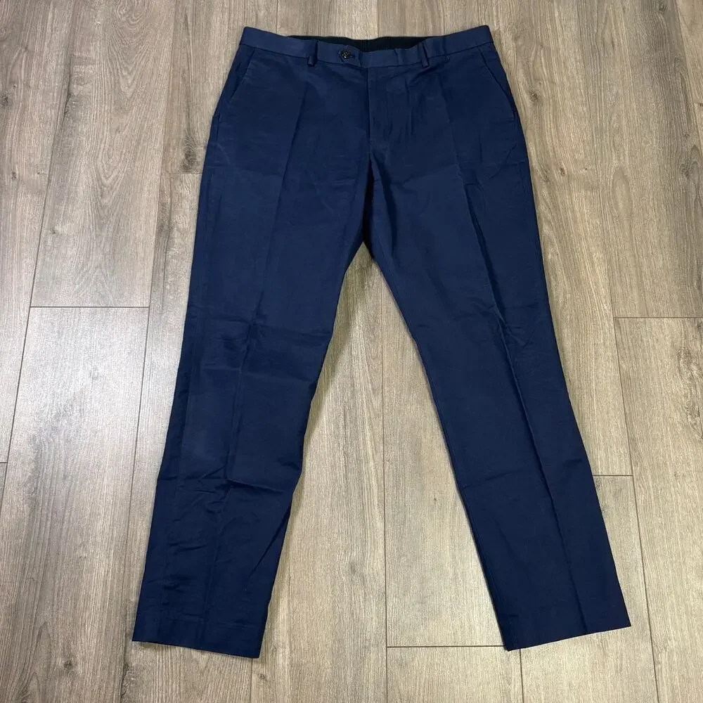 J.Crew Bowery Chino Dress Pants Mens 36x32 Navy Blue Stretch Flat Front Unlined